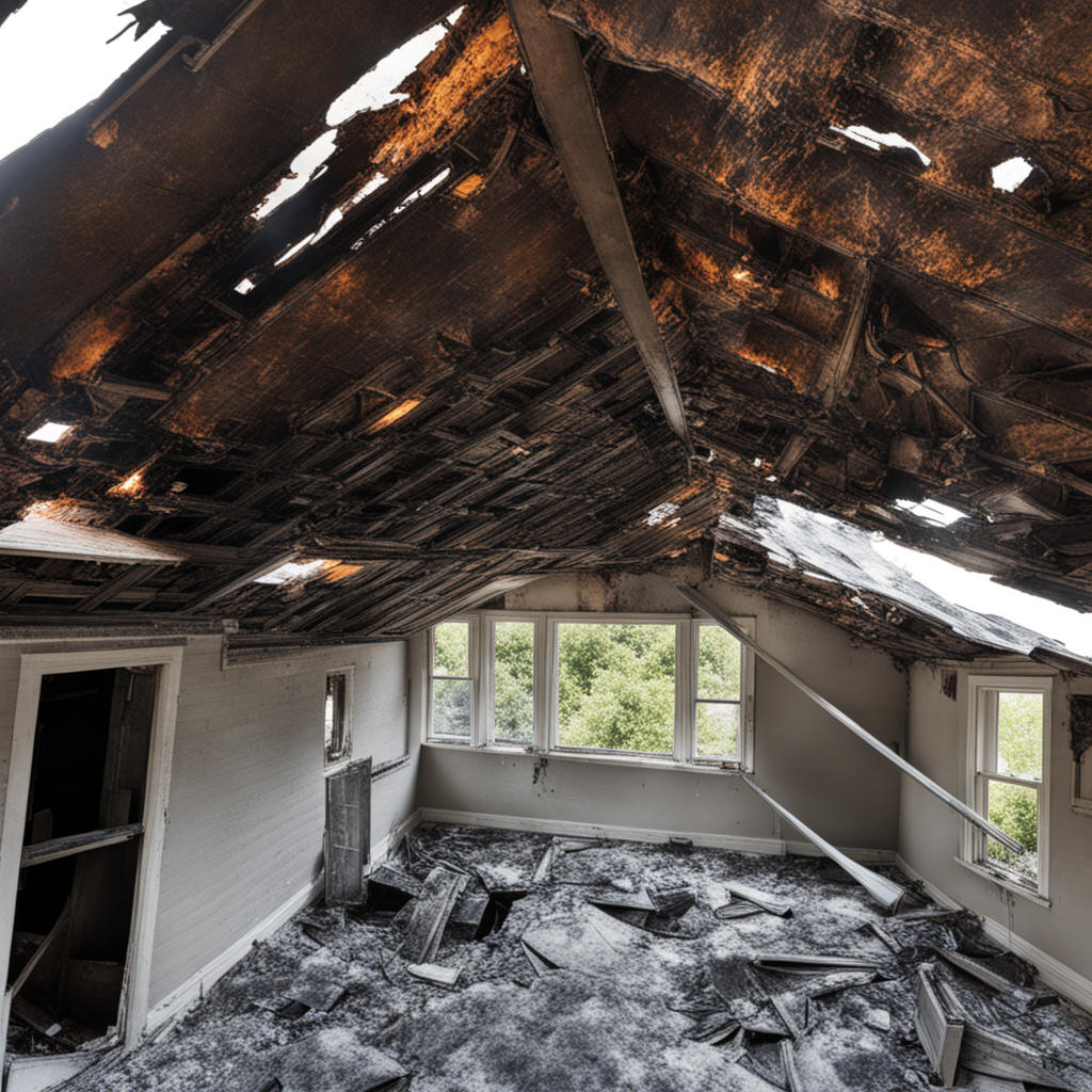 a burned attic of a house
