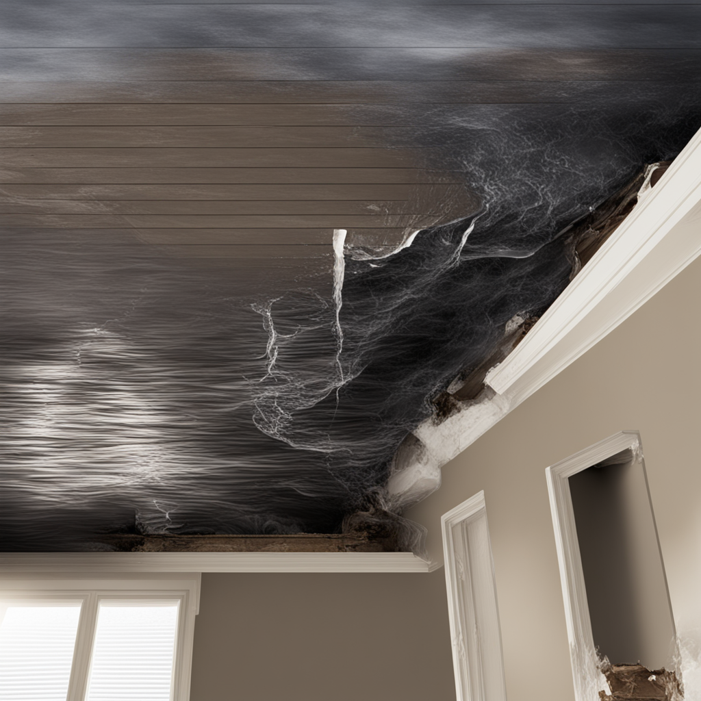 a ceiling with a black and white image on the ceiling