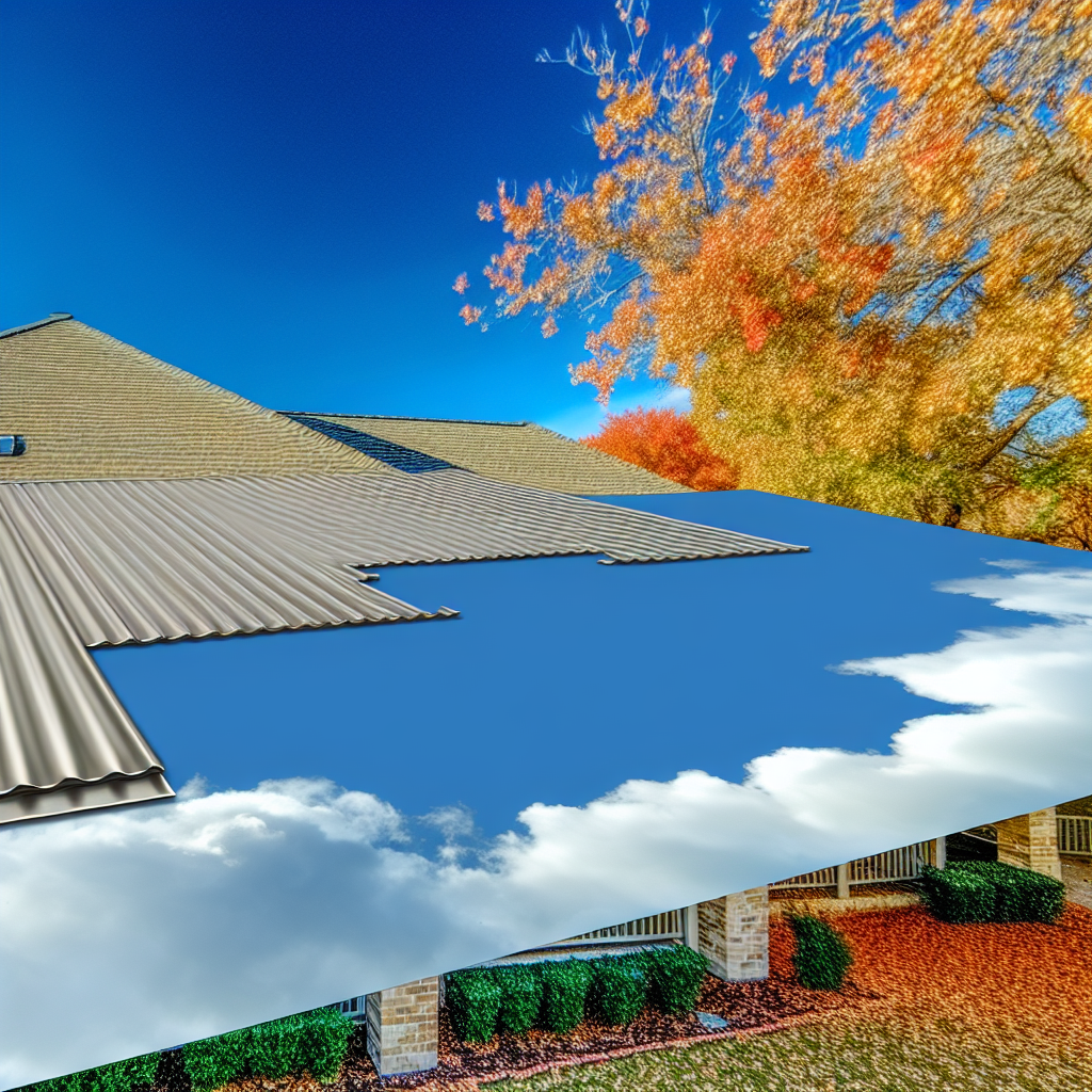 a house with a blue sky and clouds on the roof
