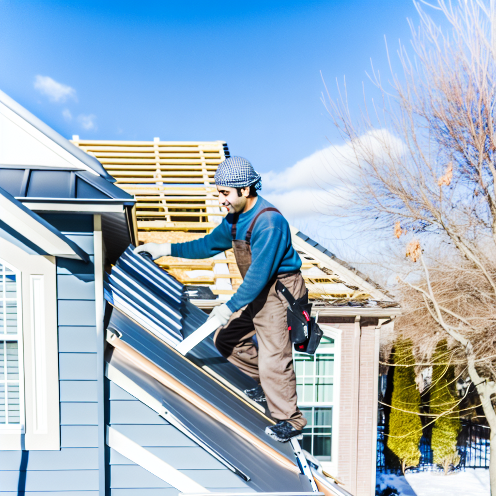 a man climbing on a roof