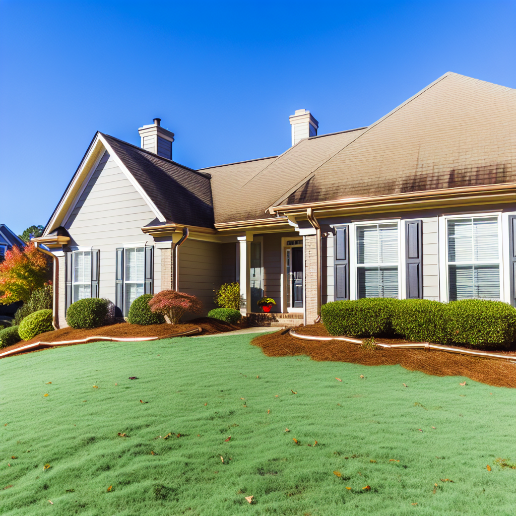 a house with a lawn and bushes