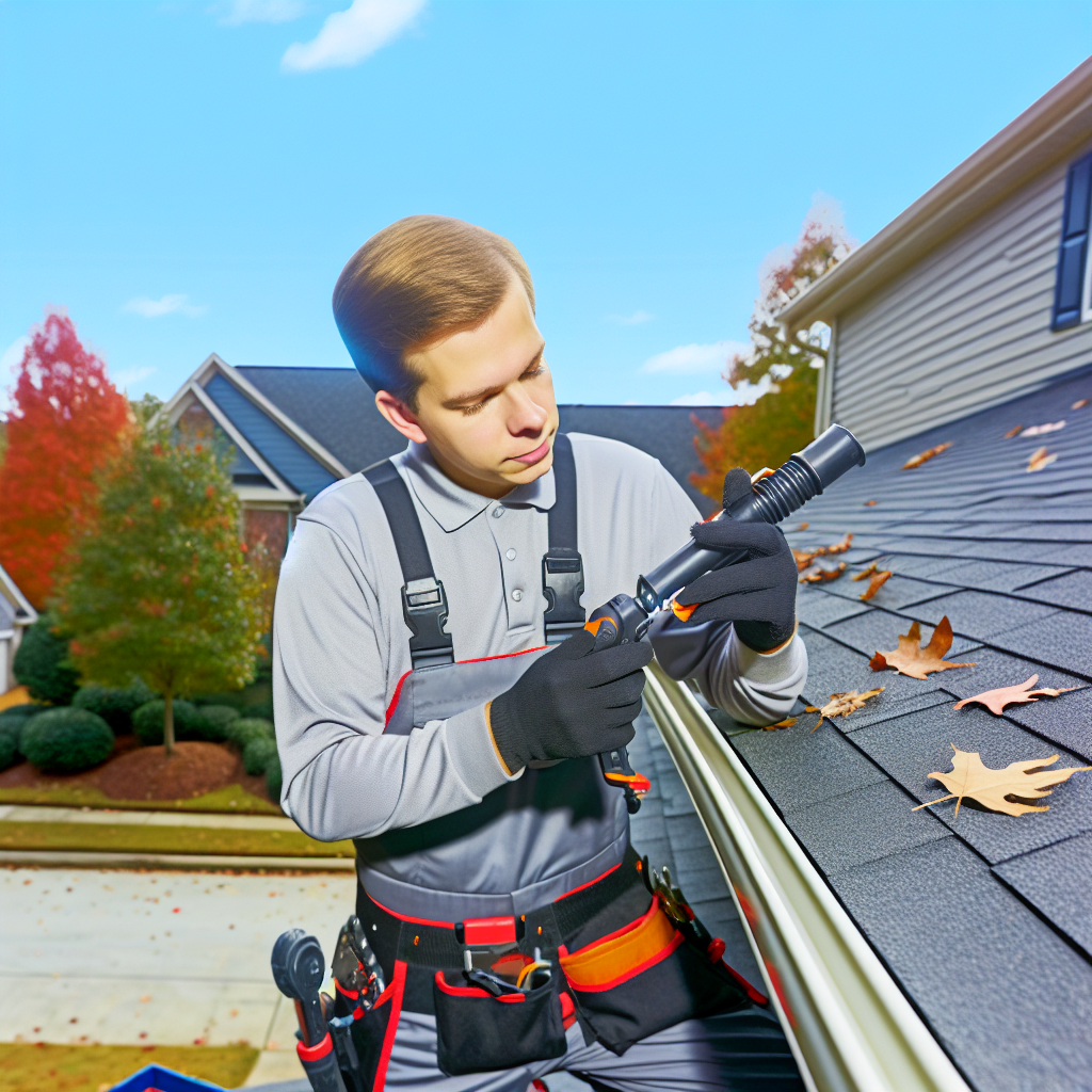 a man holding a tool on a roof