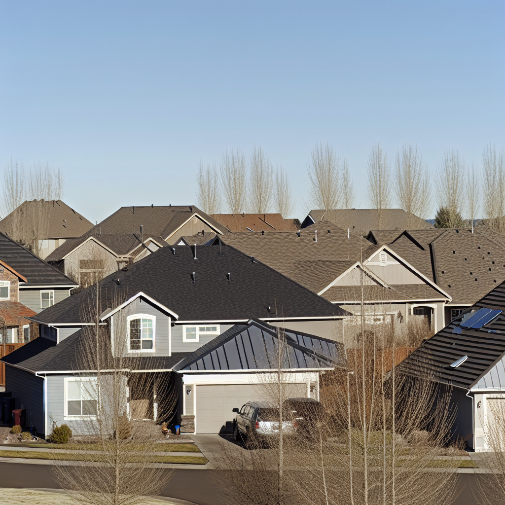 a group of houses with trees in the background