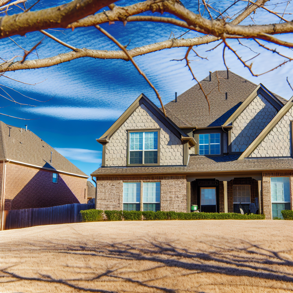 a house with a driveway and a tree branch