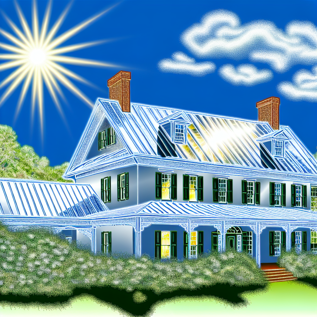 a house with a blue sky and sun