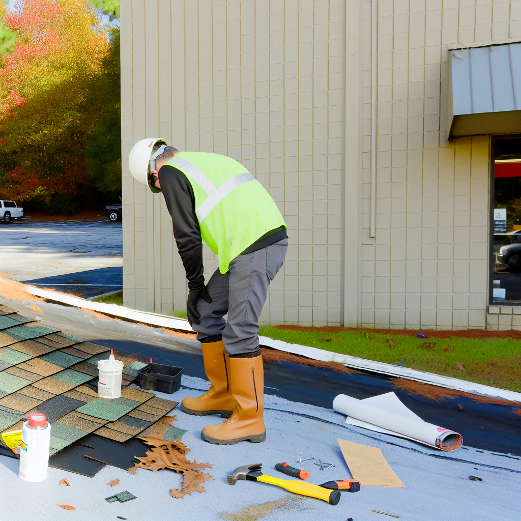 a man in a helmet and boots standing on a roof